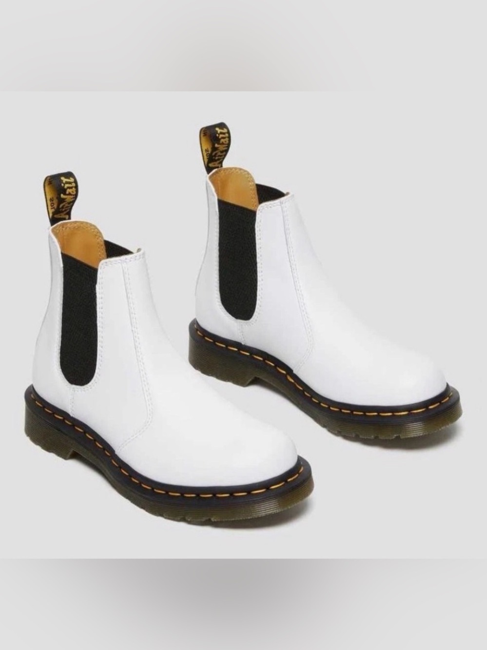 Dr. Martens White Black 2976 Chelsea Smooth‎ Leather Pull-On Ankle Boots Size 11